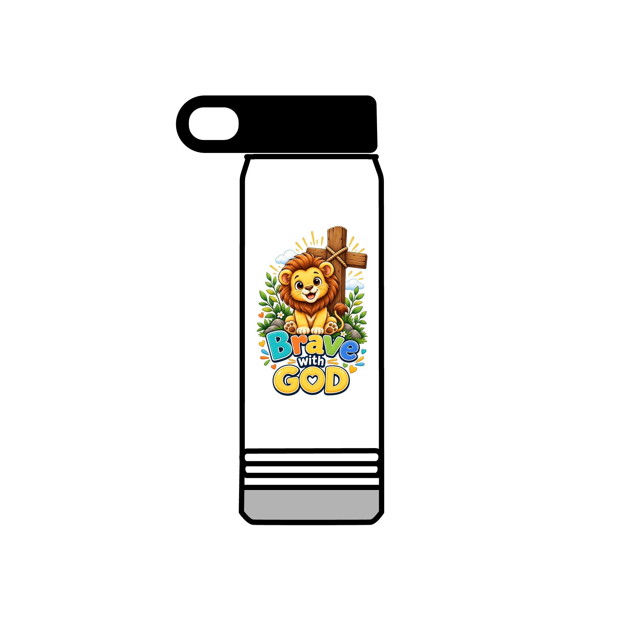 Brave with God Kids Water Bottle 20oz| Christian Stainless Steel Bottle| Lion Faith Gift
