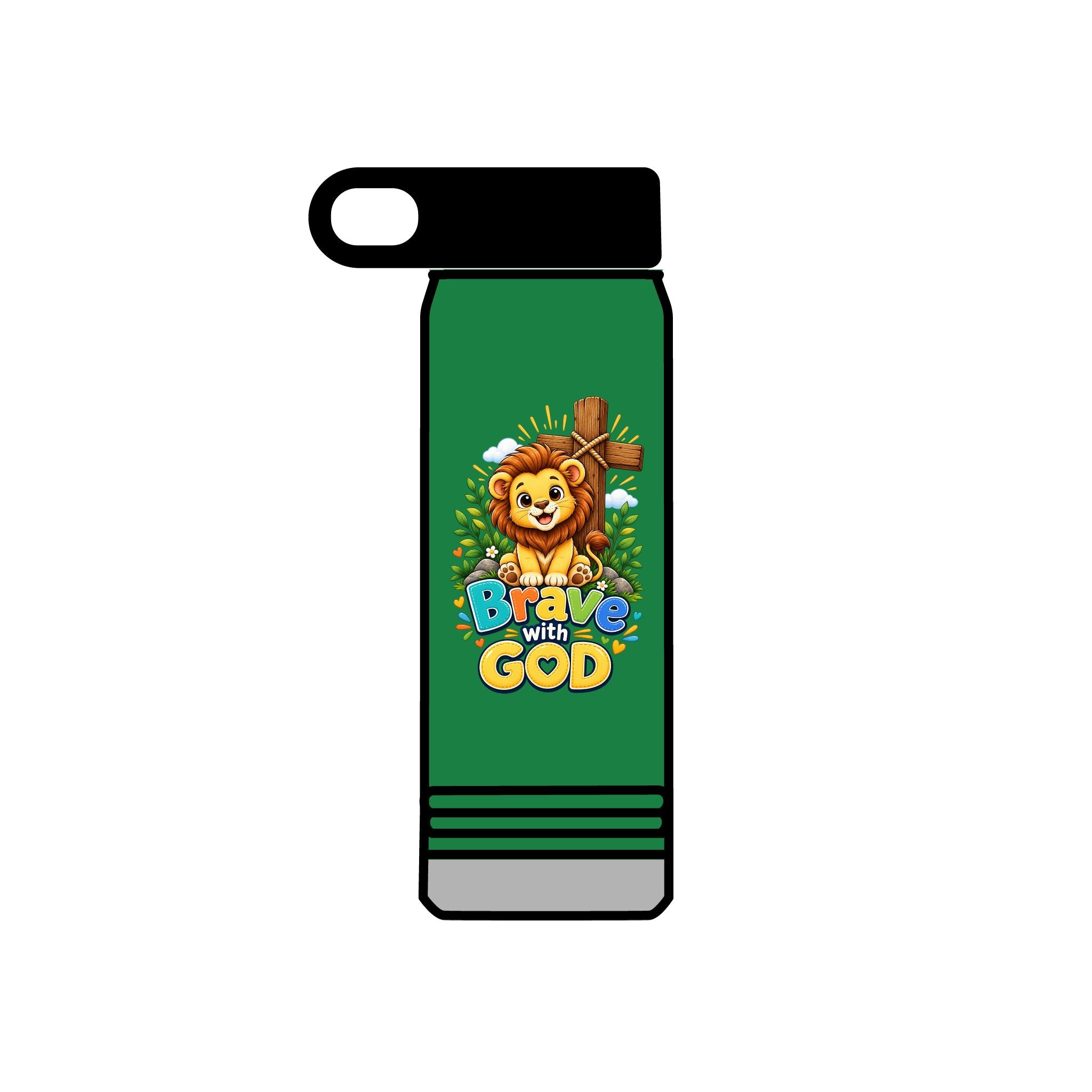 Brave with God Kids Water Bottle 20oz| Christian Stainless Steel Bottle| Lion Faith Gift