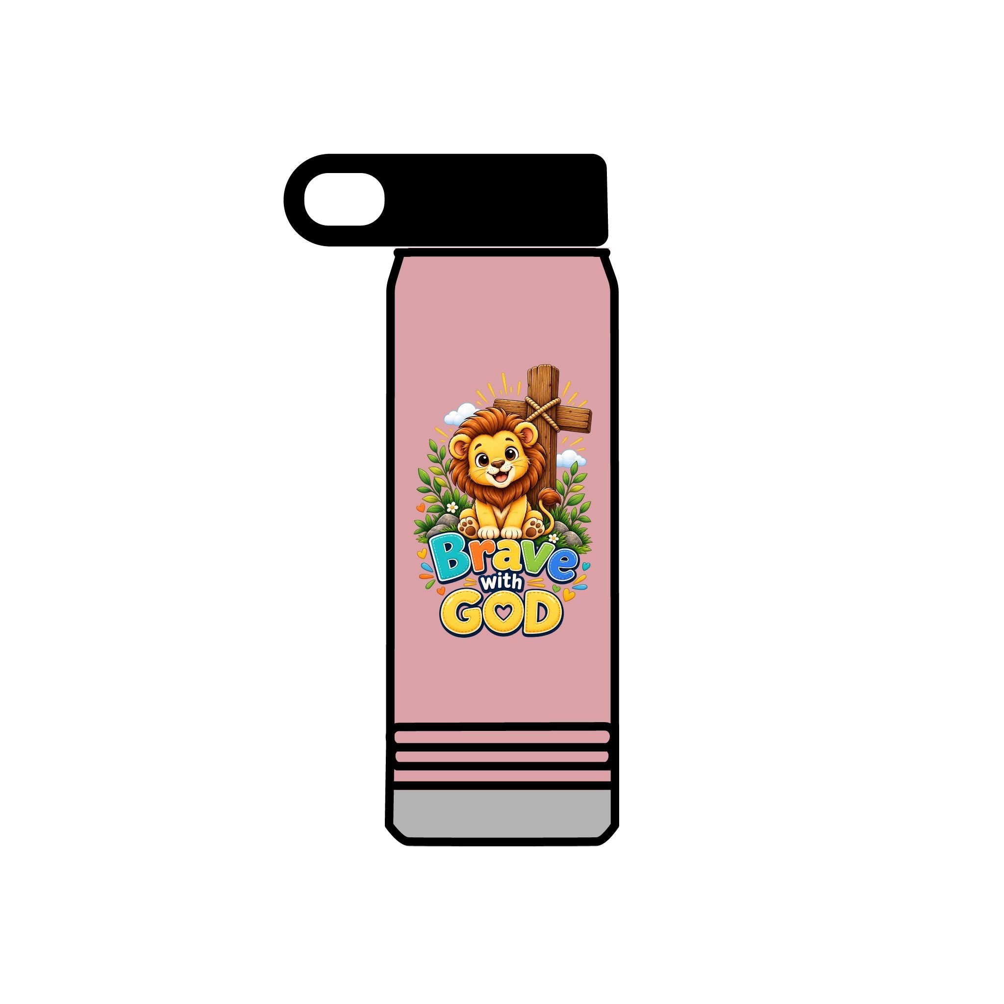 Brave with God Kids Water Bottle 20oz| Christian Stainless Steel Bottle| Lion Faith Gift