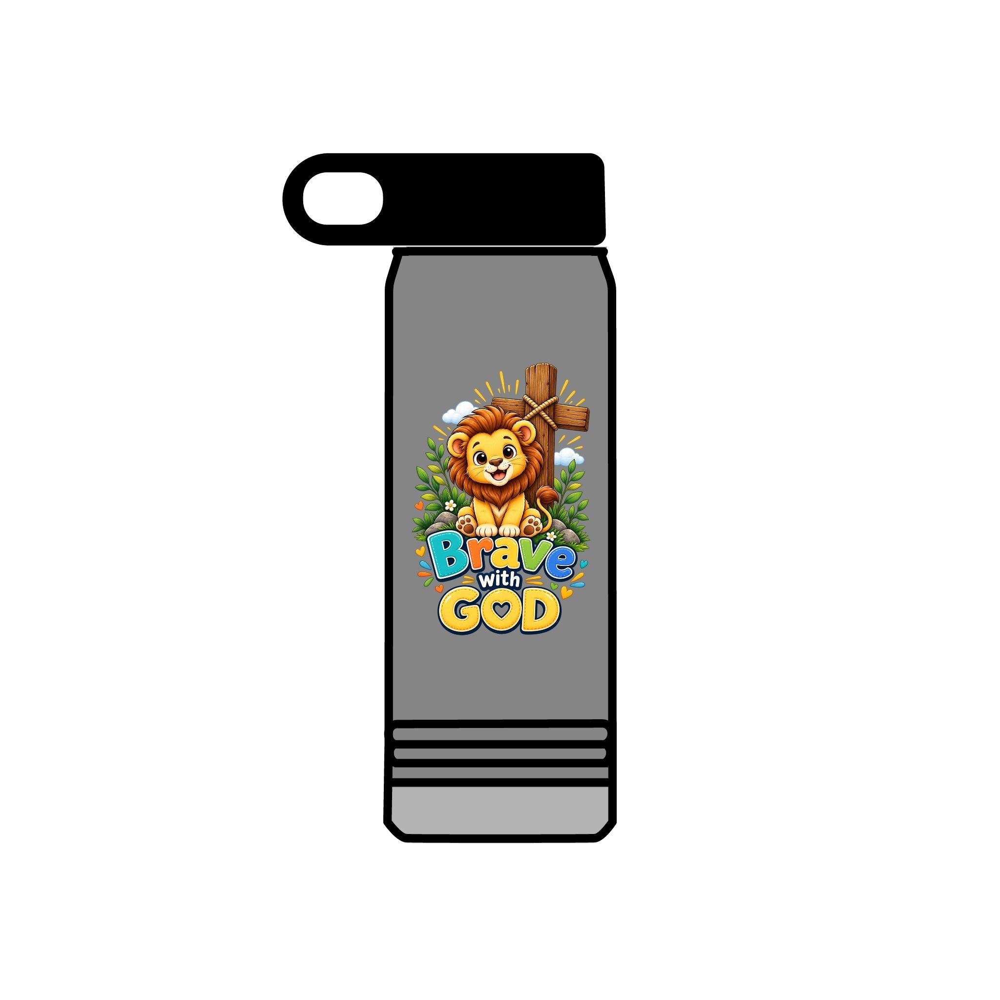 Brave with God Kids Water Bottle 20oz| Christian Stainless Steel Bottle| Lion Faith Gift