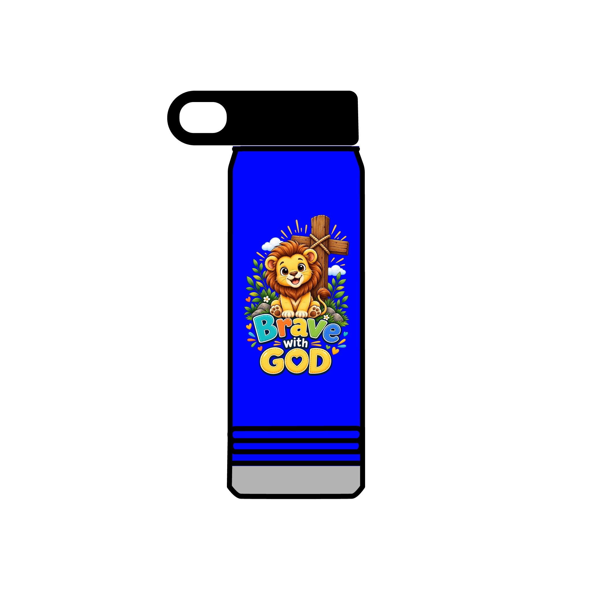 Brave with God Kids Water Bottle 20oz| Christian Stainless Steel Bottle| Lion Faith Gift