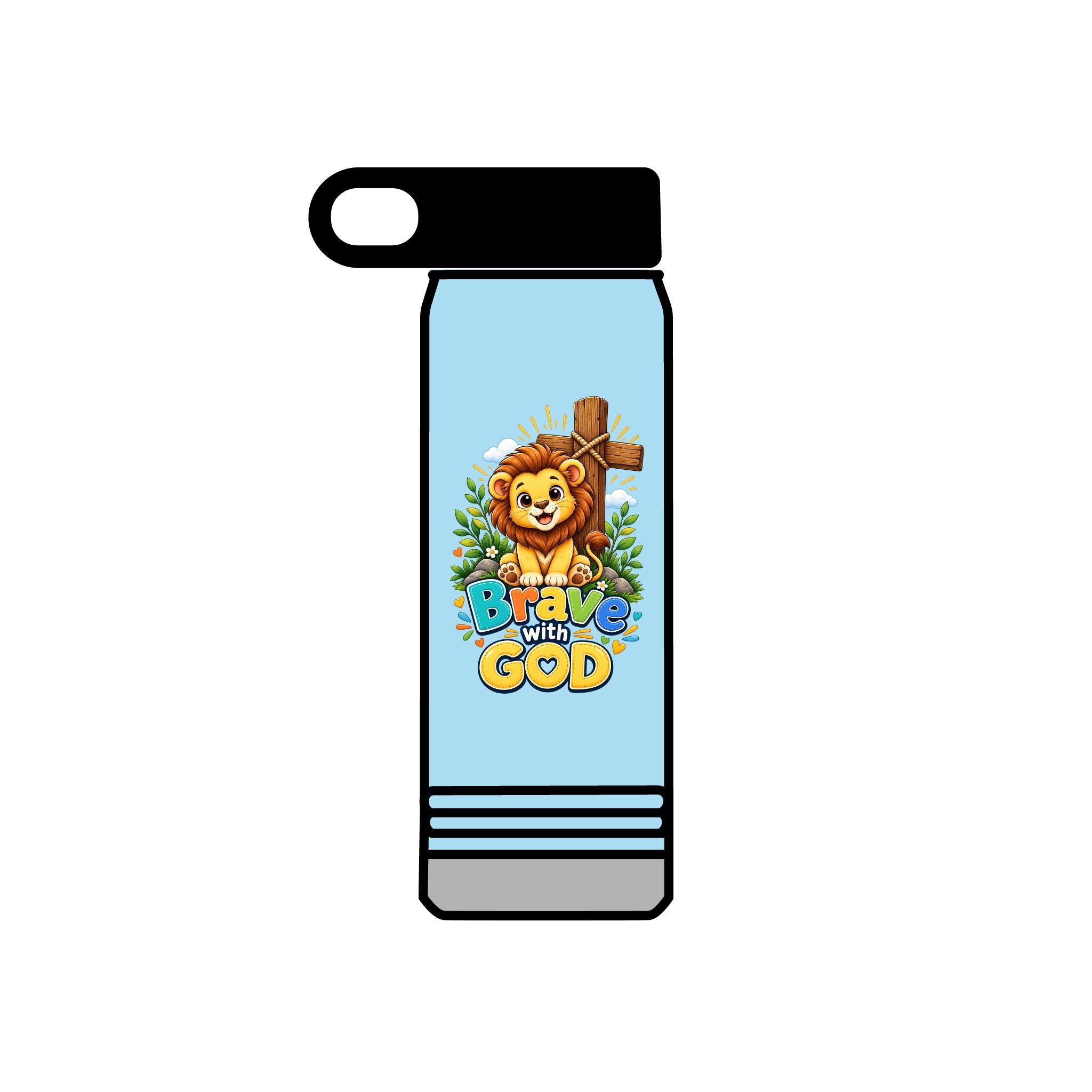 Brave with God Kids Water Bottle 20oz| Christian Stainless Steel Bottle| Lion Faith Gift