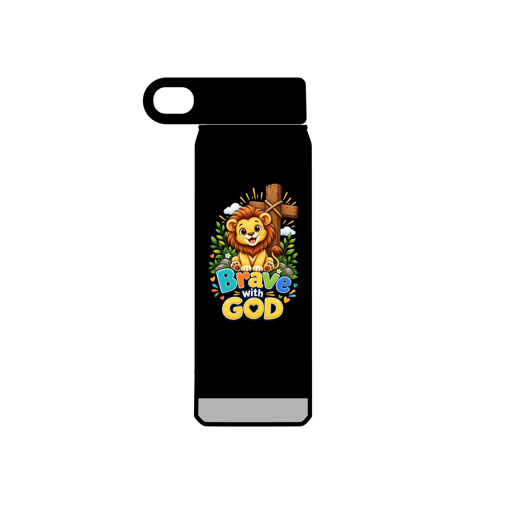 Brave with God Kids Water Bottle 20oz| Christian Stainless Steel Bottle| Lion Faith Gift