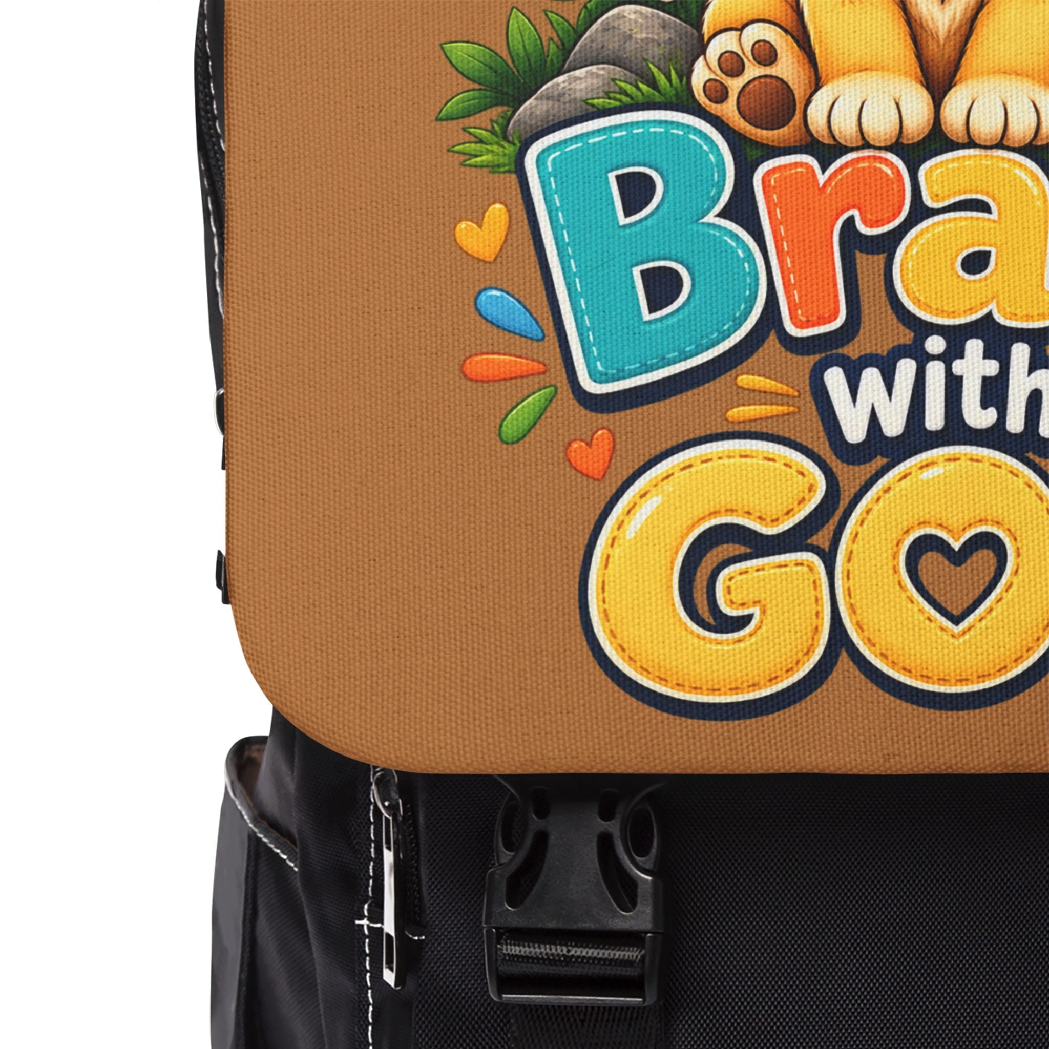 Brave with God Brown Kids Backpack| Christian School Backpack| Cute Lion Book Bag for Boys & Girls