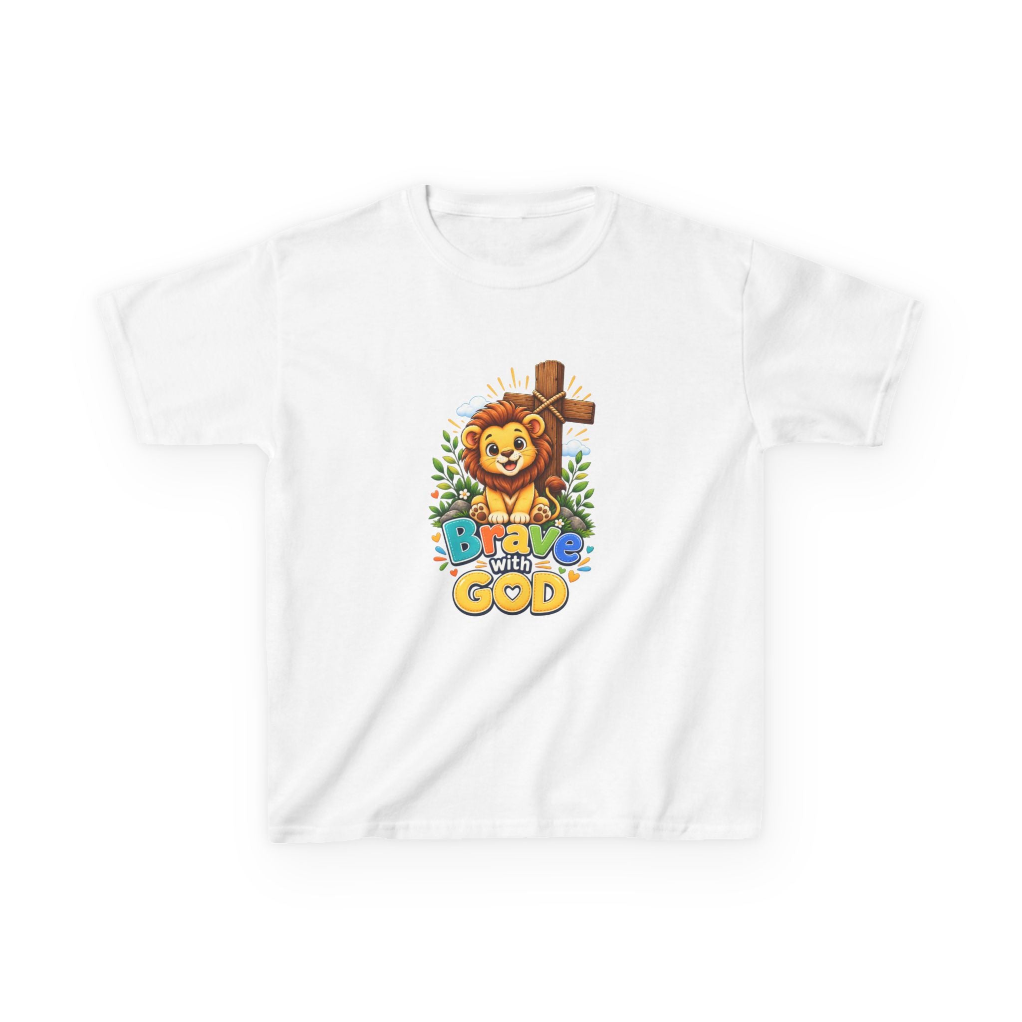 Brave with God Kids Christian T-shirt| Lion Faith Tee for Boys and Girls| Bible Shirt|Christian Gift