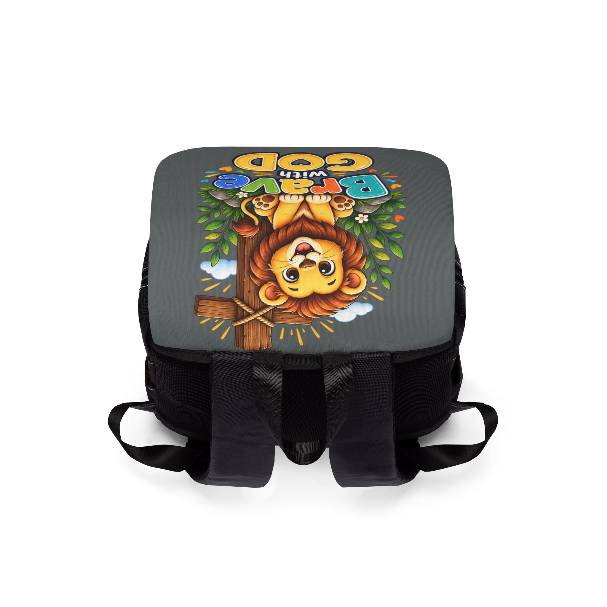 Copy of Brave with God Gray Kids Backpack| Christian School Backpack| Cute Lion Book Bag for Boys and Girls