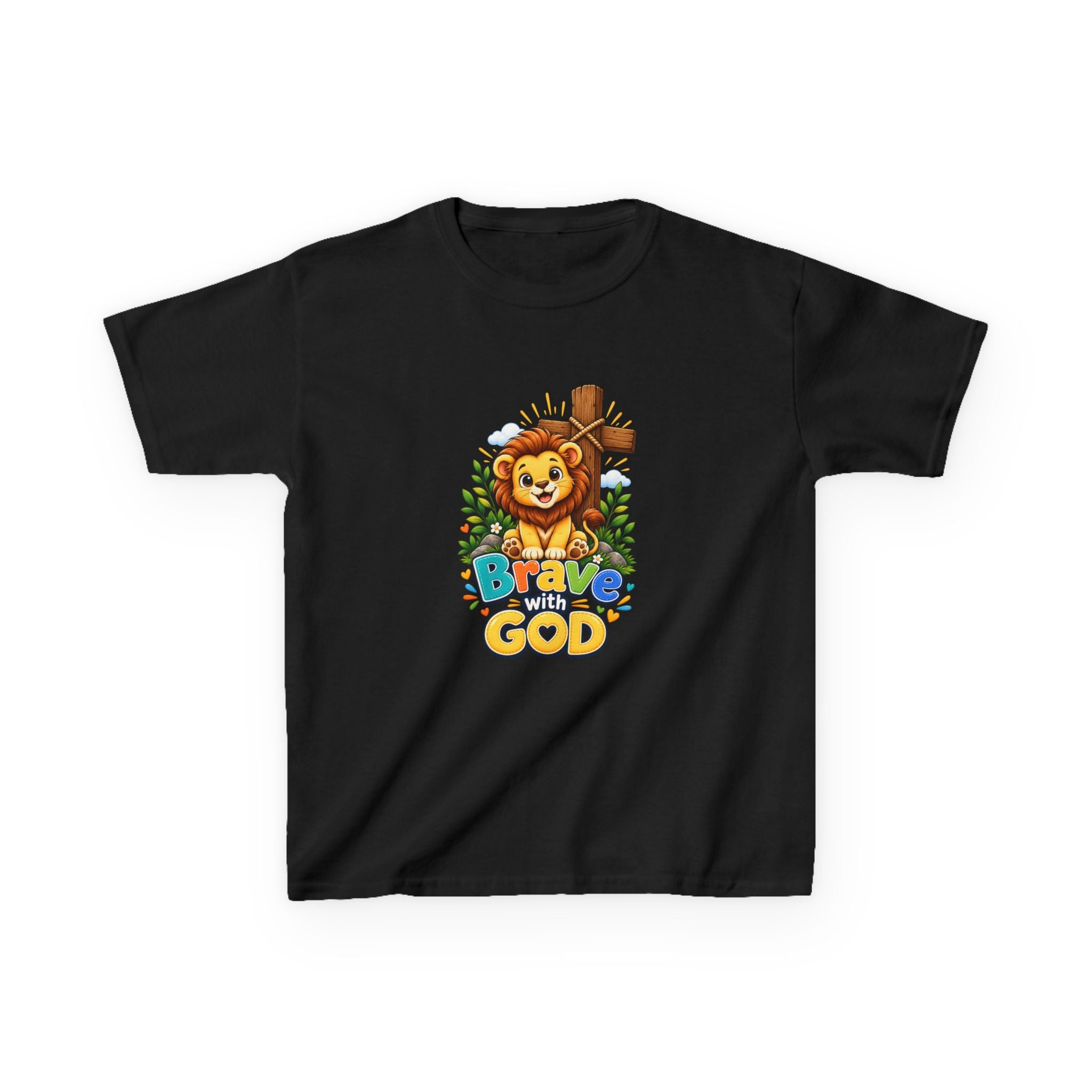 Brave with God Kids Christian T-shirt| Lion Faith Tee for Boys and Girls| Bible Shirt|Christian Gift