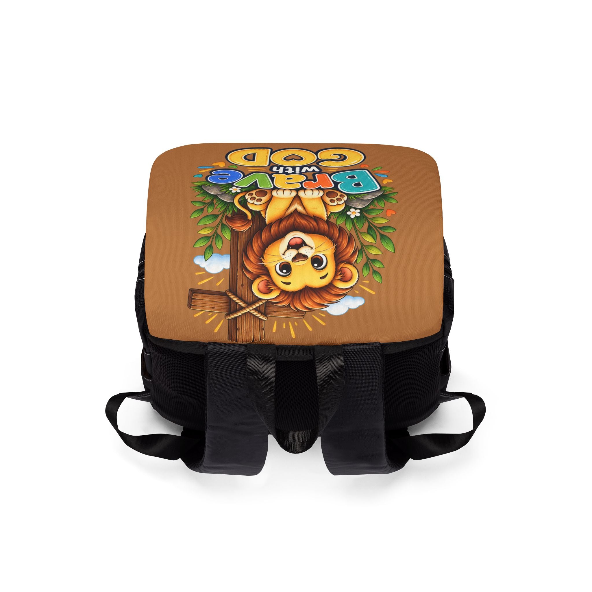 Brave with God Brown Kids Backpack| Christian School Backpack| Cute Lion Book Bag for Boys & Girls