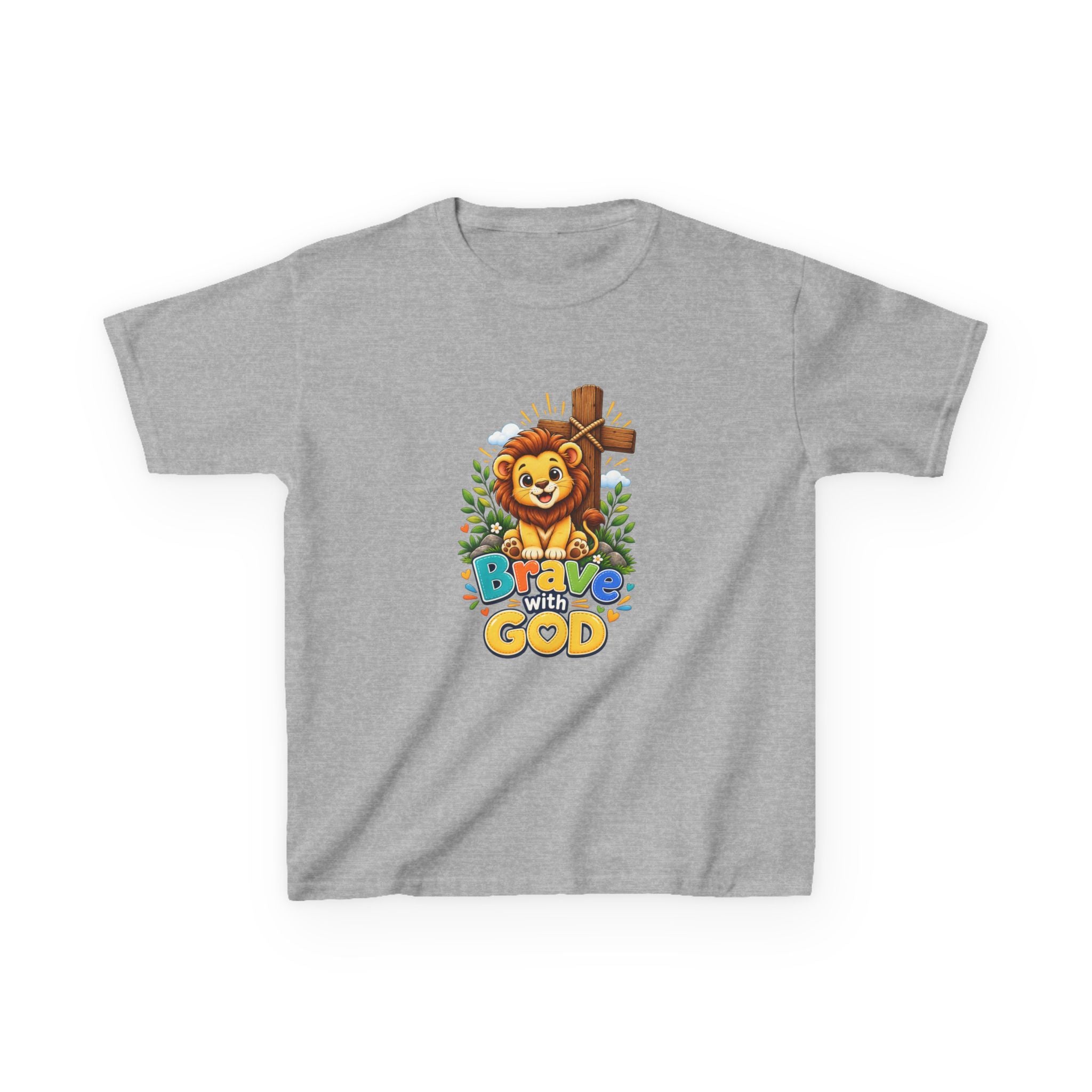 Brave with God Kids Christian T-shirt| Lion Faith Tee for Boys and Girls| Bible Shirt|Christian Gift