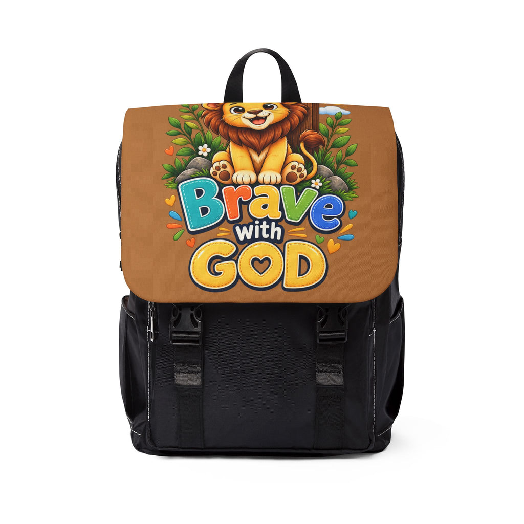 Brave with God Brown Kids Backpack| Christian School Backpack| Cute Lion Book Bag for Boys & Girls