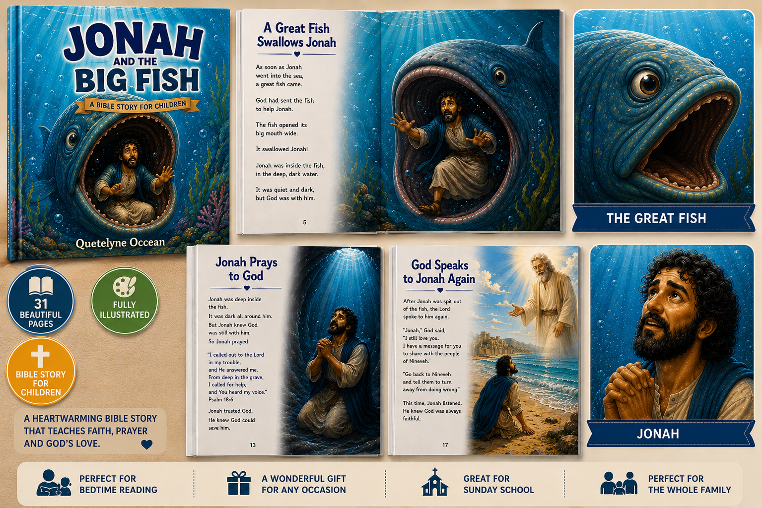Jonah and the Big Fish Children's Bible Book | Christian Picture Book for Kids Ages 3–8 | Bible Story Gift | Sunday School Book