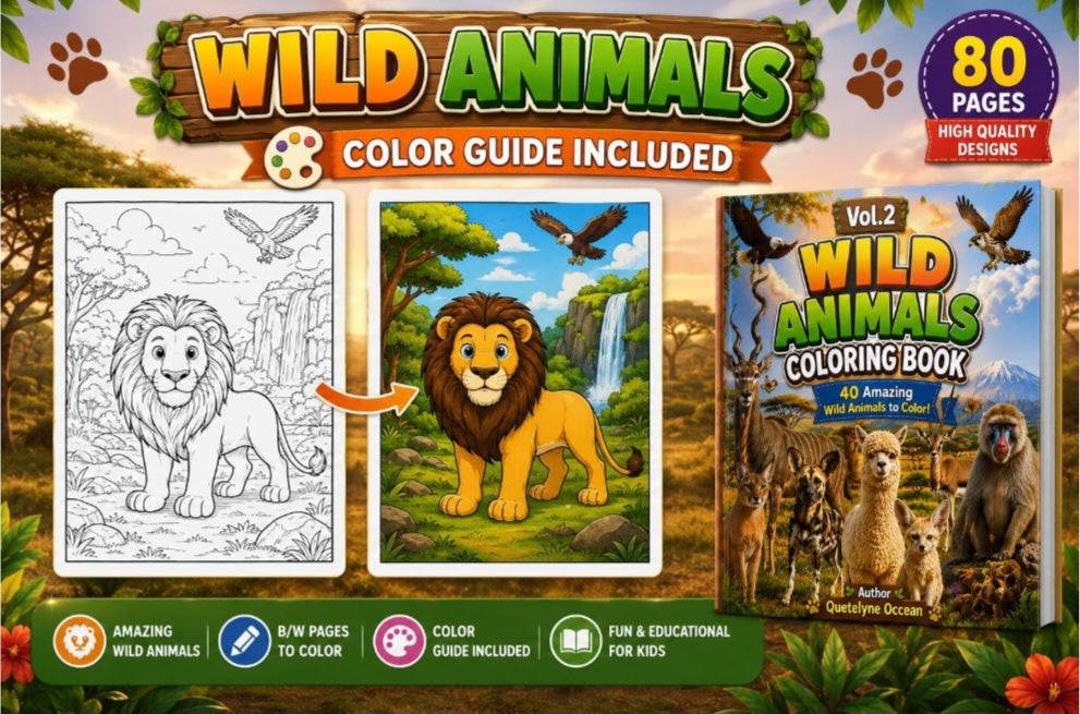 Premium Animal Coloring Book Bundle for Kids Ages 3-10 | 240 Total Pages | Jungle, Wild & Ocean Animals | Coloring Pages + Color Guides