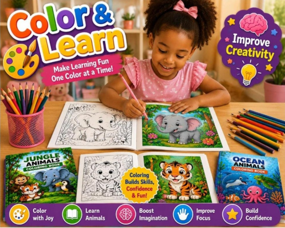 Premium Animal Coloring Book Bundle for Kids Ages 3-10 | 240 Total Pages | Jungle, Wild & Ocean Animals | Coloring Pages + Color Guides