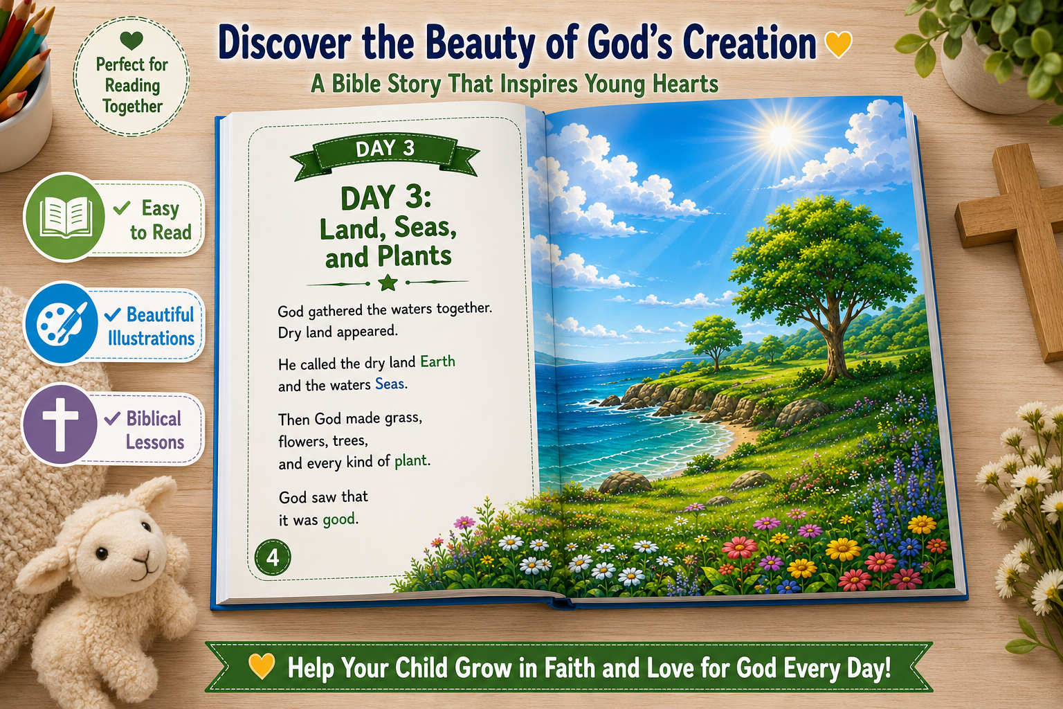 Creation Bible Story PDF | The 7 Days of God's Wonderful World | Christian Kids Book | Ages 3–7 | Instant Download