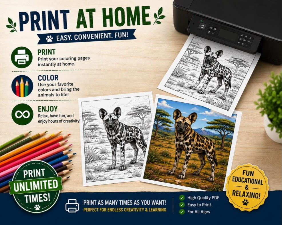 Wild Animals Coloring Book for Kids Ages 6–10 | Premium Edition | 40 Coloring Pages & 40 Color Reference Pages | Printable PDF Activity Book