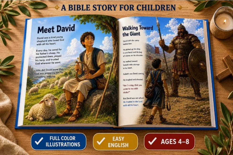 David and Goliath Bible Story Book for Kids | Christian Picture Book Ages 4-8 | Full Color Bedtime Story | Sunday School Gift