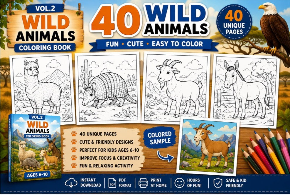 Animal Coloring Book Bundle for Kids Ages 3-10 |120 Coloring Pages |Jungle, Wild & Ocean Animals | Printable PDF Download | Instant Download