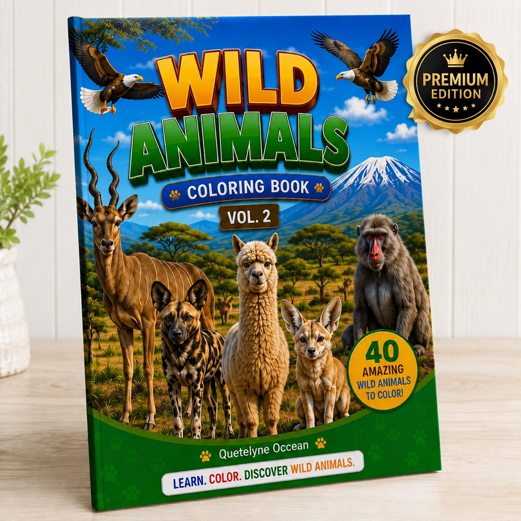 Wild Animals Coloring Book for Kids Ages 6–10 | Premium Edition | 40 Coloring Pages & 40 Color Reference Pages | Printable PDF Activity Book
