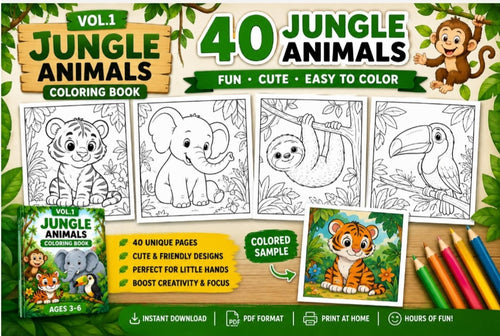 Animal Coloring Book Bundle for Kids Ages 3-10 |120 Coloring Pages |Jungle, Wild & Ocean Animals | Printable PDF Download | Instant Download
